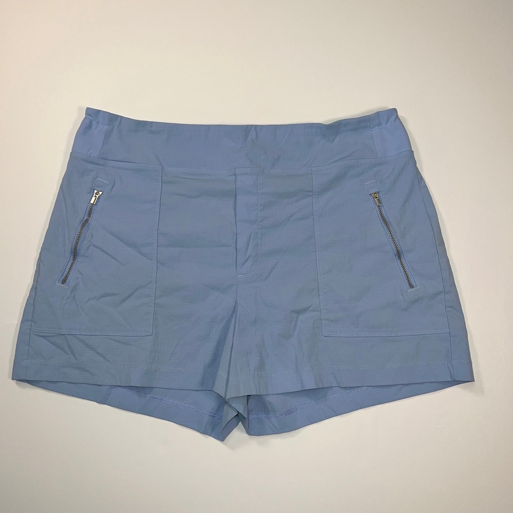 Athleta Trekkie North Shorts Women's 14 Blue Mid Rise Ripstop Hiking Active